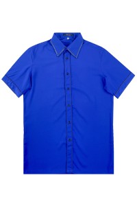 個人訂製男裝短袖恤衫  藍色  直角領款式  撞色門襟設計   R415